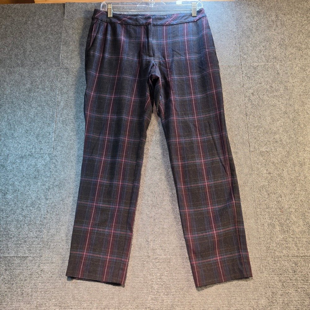 J. Jill Plaid Trousers Women 6 Navy Burgundy Excellent Bi-Stretch Straight Leg